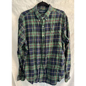 Polo Ralph Lauren Long Sleeve Button Down Shirt Men's XL Green Blue Plaid